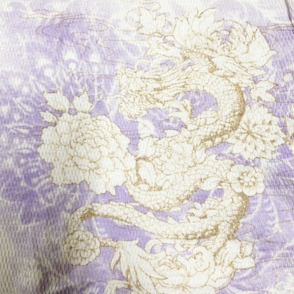 Lucky Tees Womens Cream Purple Lace Accent Dragon Lotus Flower Print Tank Size M - Picture 8 of 12